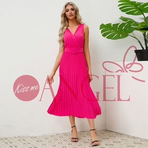 KISS ME <span class=keywords><strong>ANGEL</strong></span> <span class=keywords><strong>summer</strong></span> nuovo vestito sexy da donna da donna con scollo a V e collo plissettato in tinta unita sexy abito da donna - Product Image 1