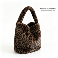 Sac seau en fausse fourrure pour femme, sac à bandoulière en peluche, grande capacité, sac hobo moelleux, sac à main personnalisé avec logo, imprimé léopard d'hiver, sac duveteux