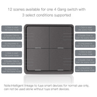 Interrupteur de Scène Sans Fil Zigbee à 4 Touches, Monopolaire, en PC, avec Minuteur via App, Télécommande, Blanc, Compatible Tuya Smart Home