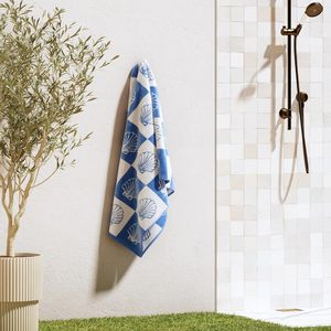 Serviette de plage surdimensionnée 100% coton à motif jacquard tissé personnalisé pour la maison grande serviette de piscine ultra-douce coquillage à carreaux bleu/blanc - Product Image 4