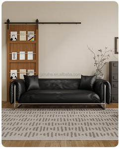 Juego de sofás italianos modernos de cuero 1 + <span class=keywords><strong>2</strong></span> + <span class=keywords><strong>3</strong></span> para salas de estar pequeñas, muebles de fila recta negros - Product Image 5