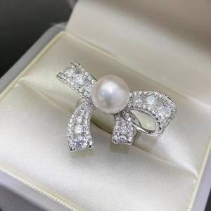 Support à bijoux DIY en argent 10542 avec anneau en argent S925, perles rondes de 8-10 mm et accessoires en perles, incrustation tendance en forme de chiffre - Product Image 4