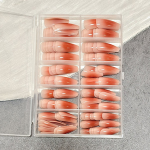 120 pièces de faux ongles courts en amande à pression, pré-conçus, dégradé <span class=keywords><strong>orange</strong></span>, style rétro, haut de gamme, avec logo personnalisé - Product Image 1
