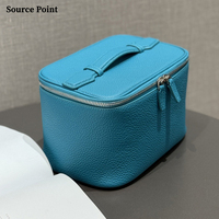 Sac cosmétique en cuir pleine fleur avec logo personnalisé, grande capacité, étanche, pour voyage, boîte à maquillage, sacs cosmétiques à fermeture éclair