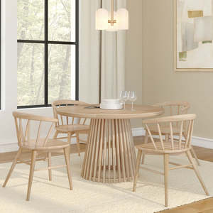 <span class=keywords><strong>Mesa</strong></span> de Comedor Redonda de Madera Maciza de Lujo Moderno, 4, 6, 8 Plazas, <span class=keywords><strong>Mesa</strong></span> de Salón <span class=keywords><strong>y</strong></span> Comedor con Tablones <span class=keywords><strong>y</strong></span> Vigas en Color Natural - Product Image 1