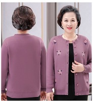Veste brodée pour femmes d'âge mûr, pull d'automne pour grand-mère, cardigan rembourré et épaissi, veste pour personnes âgées, pull pour maman