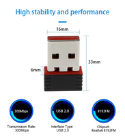 Tarjeta de Red WiFi USB2.0, Receptor Transmisor de 300M, Señal Inalámbrica Externa para Portátil, Tarjeta de Red Inalámbrica RTL8188 de Tamaño Pequeño