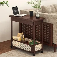 Meuble d'appoint multifonctionnel en bambou, pliable, avec roulettes, table basse, rangement, design chinois moderne