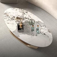 Table basse ovale de comptoir en marbre d'acier inoxydable doré nordique au design moderne et à la mode