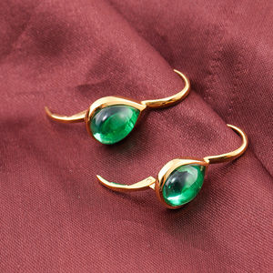 Pendientes de Oro Amarillo de 10k, 14k y 18k con Esmeralda Colombiana de Laboratorio de Lujo para Mujer, Corte Pera, 8*10MM - Product Image 6