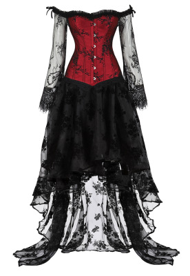 Women's Vintage Steampunk Corset Dress & Skirt Set - Retro Gothic Corset  Top Burlesque Lace Waist Trainers for Daily Wear