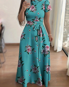 <span class=keywords><strong>Abito</strong></span> Lungo Floreale da <span class=keywords><strong>Donna</strong></span> con Maniche Lunghe/Corte, Collo Alto e Cintura in Vita, Elegante per Feste e Vacanze 2026 - Product Image 6