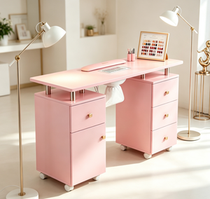 Mesa de Manicura Rosa para Salón de Belleza con Cajones, Estación de Trabajo para Estudio o Hogar - Product Image 1
