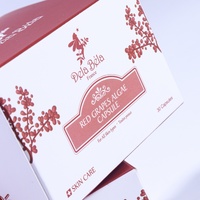 Boîte d'emballage personnalisée pour masque réparateur aux algues et raisins rouges avec estampage à chaud, revêtement UV et finition blanche premium, idéale pour le branding des soins de la peau