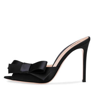 Logo personnalisé été bout pointu Satin mules chaussures femmes talons grande taille fantaisie sandales à talons hauts avec nœud - Product Image 2