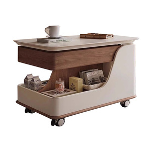 Table d'appoint en bois massif réglable en hauteur avec plateau en verre trempé, multifonctionnelle, pour table basse ou chariot de service - Product Image 3