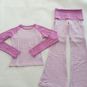 Frauen zweiteiliges Lounge-Set Y2K Kleidung Custom Cotton Jersey Baby T-Shirt Dünne lange Ärmel und ausgestellte Hosen für <span class=keywords><strong>2</strong></span>-teiliges Set Frauen - Product Image 3