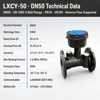 Débitmètre LoRaWAN en acier inoxydable DN50 de classe 2 IP68 pour la mesure de consommation par quartier (DMA), compteur d'eau ultrasonique Modbus RS485