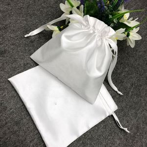 Pochette cadeau en satin blanc pour bijoux, foulards, perruques, vêtements, avec cordon de serrage en soie - Product Image 5