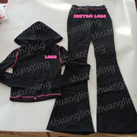Body Suit Impression Femmes Costume LOGO Conception Haute Qualité Veste À Capuche et Pantalon Évasé Survêtement Hug Body Stretchy 2pcs Loungewear