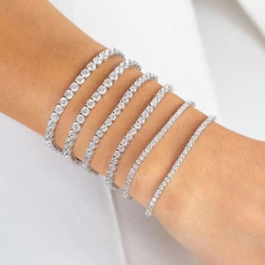 Bracciale Tennis e Collana con Diamanti IGI Certificati CVD HPHT Coltivati in Laboratorio in <span class=keywords><strong>Oro</strong></span> Massiccio 10k 14k 18k a Quattro Griffe 3mm 4mm 5mm - Product Image 1