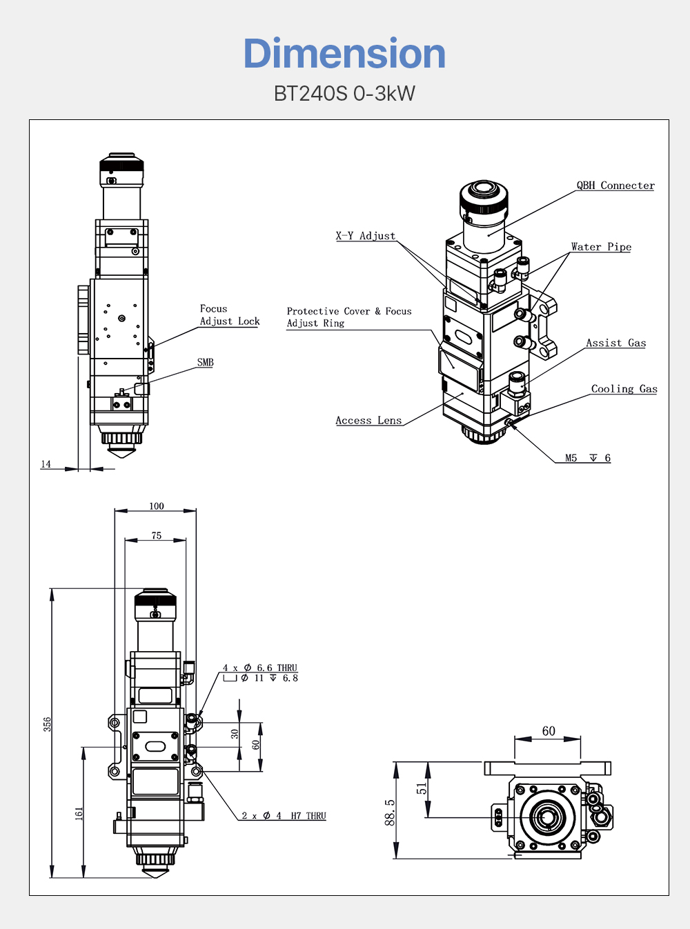Cloudray BM11 Fiber Laser Metal Cutting Head For BT210S 0-1.5kW /BT240S 0-3kW