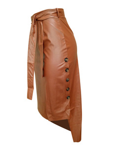 <span class=keywords><strong>Jupe</strong></span> en <span class=keywords><strong>Cuir</strong></span> Style Européen et Américain pour <span class=keywords><strong>Femme</strong></span> - Mi-Longue, Slim, en PU, Naturelle, Décontractée, Fendue et Ajustée pour Été, Automne et Hiver - Product Image 5