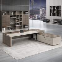 Bureau de direction en L en bois de luxe moderne, ensemble poste de travail écologique, design autoportant, montage facile, tiroirs à dossiers