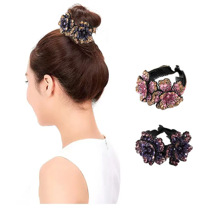 retro three-dimensional diamond-studded flower ladies ball head bun hair clip hairpin headwear hair accessories