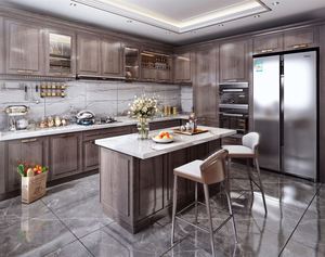 Armoires de cuisine grises modernes au design libre Comptoir en bois Armoire de cuisine modulaire Meuble d'appartement - Product Image 4