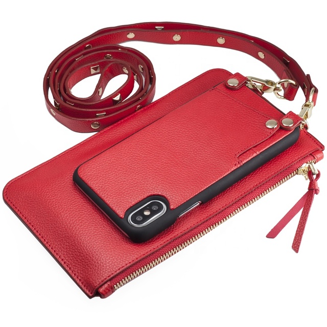 Luxury Premium Genuine Leather Crossbody Wallet Phone case Bag With Necklace Shoulder Strap Card Holder for iPhone Xs 11 12 Pro