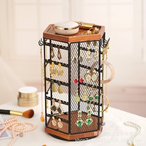 Porte-bijoux rotatif en bambou, 5 niveaux, organiseur de bureau pour boucles d'oreilles, colliers, bagues et accessoires - Product Image 2