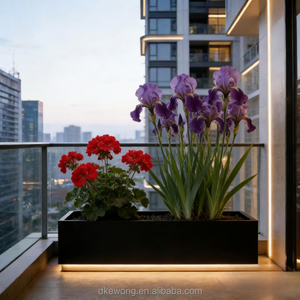 H031 Jardinière rectangulaire en métal pour extérieur, bac à fleurs en acier inoxydable avec éclairage LED pour la décoration de jardin et de chemin - Product Image 4