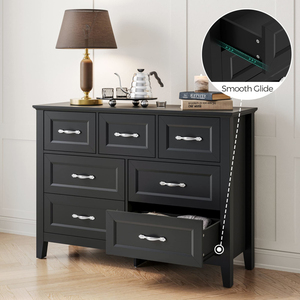 Cómoda de 7 cajones estilo rústico para dormitorio, cómoda ancha de madera para dormitorio - Product Image 5