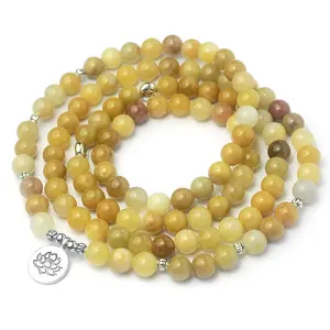 Natural Ran Zen Buddhist Pearl Lotus Yellow Jade Bracelet