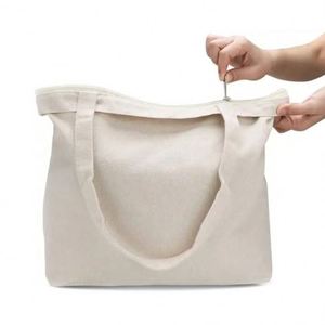 Sac en toile de coton personnalisé avec fermeture éclair pour femmes et jeunes filles, idéal pour le shopping et les courses - Product Image 1