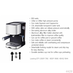 Cafetières expresso 20 bars Petite machine à café semi-automatique Machine électrique d'extraction de café Forte vapeur Mousse de lait - Product Image 3