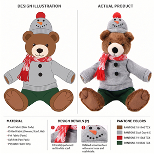 Snowman Beanie Grey Sweater Teddy Bear Sitting Plush Winter Doll for Cafe Counter Seasonal Display - Product Image 2