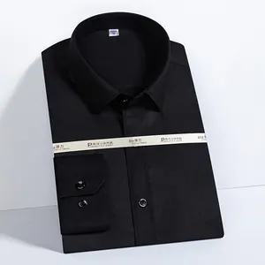 RTS-camisa de fibra de bambú para hombre, camisa de vestir de negocios de manga larga con cuello levantado, sin hierro