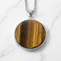 Collier pendentif œil de tigre naturel pour homme, en acier inoxydable 316L, pierre précieuse ronde, hypoallergénique, inaltérable, pierre de naissance de décembre, OEM