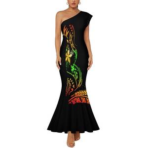Vestido de cola de pez elástico Sexy estilo <span class=keywords><strong>Tropical</strong></span> Hawaiano con hombros inclinados vestido de mujer de alta calidad moda de club nocturno - Product Image 2