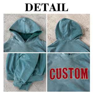 Sweat à capuche pour homme surdimensionné, style streetwear, avec patch brodé motif personnalisé, effet délavé à l'acide et effet soleil, en tissu épais - Product Image 6