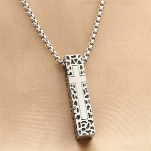 Stainless Steel <b>Cross</b> Pendant Necklace Men's Geometric Design Rectangular Shape Punk Style Fashion Jewelry - Product Image 1