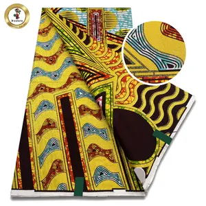 قماش أفريقي مطبوع بالشمع الطبيعي 2022 حصري 100% مع لمعان كبير ذهبي للغاية