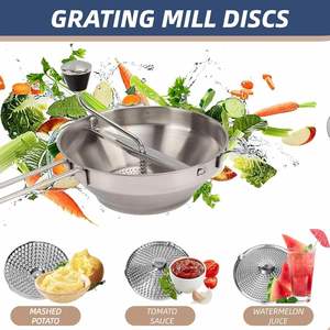 Utensilios de Cocina, Batidora de Alimentos, Rallador de Mermelada, Triturador de Patatas, Molinillo de Alimentos Manual Giratorio de Acero Inoxidable Duradero con 3 Discos de Molienda - Product Image 2