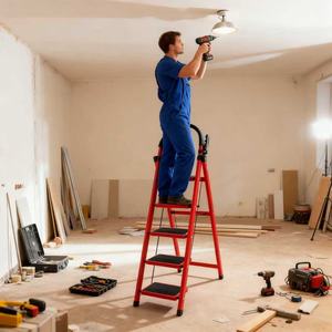 <span class=keywords><strong>Escalera</strong></span> de Acero <span class=keywords><strong>Plegable</strong></span> de Diseño Moderno para Interiores, 5 Peldaños, Color Rojo, Ligera, para el Hogar - Product Image 6