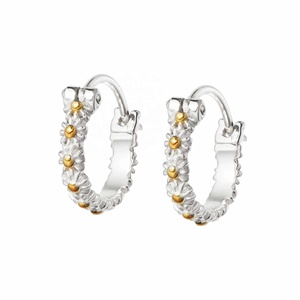 YINJU Pure <strong>Silver</strong> 925 <strong>Daisy</strong> Flower Dainty Two Plating Tone Small Hoop <strong>Earring</strong> for Girls Women - Product Image 1