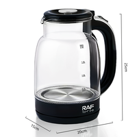 Bouilloire électrique RAF R.7200 1500W en verre, chauffe-eau 2.0L grande capacité, ébullition rapide, base pivotante à 360°, appareil pour thé et café