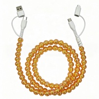 Câble de recharge élégant pour téléphone avec perles rondes en cristal transparent scintillant de couleur AB, bleu clair, rose, orange, blanc