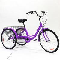 Tricycle pour adultes pour personnes âgées avec grandes roues/pneus larges de 24 pouces, 7 vitesses, capacité de charge de 160 kg, tricycle à trois roues